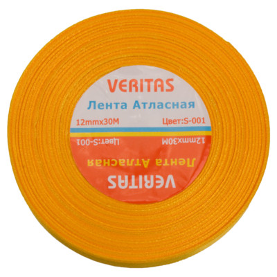 Лента атласная Veritas шир 12мм цв S-001 желтый (уп 30м) (1)