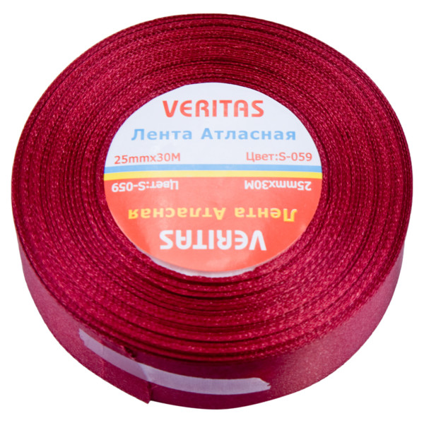 Лента атласная Veritas шир 25мм цв S-059 бордовый (уп 30м)2